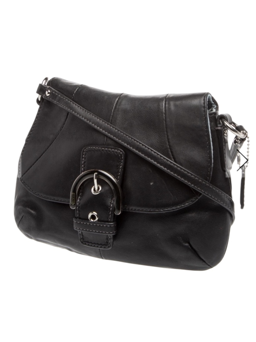 Vintage Coach Bag Soho Black Leather Crossbody Bag Flap Buckle Accent Y2K Purse